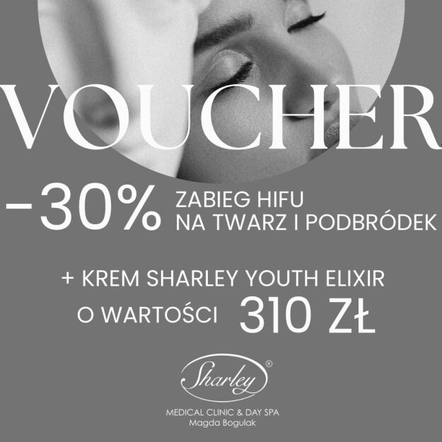 -30% Zabieg HIFU na twarz i podbródek + Krem Sharley Youth Elixir Gratis